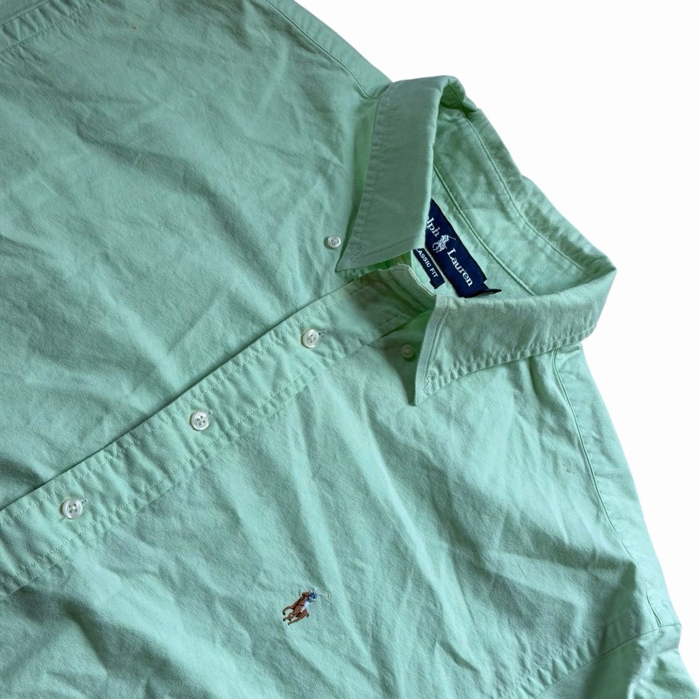 Ralph Lauren Yarmouth Men's Light Green Shirt Casual Full Sleeve Size 18. Cotton